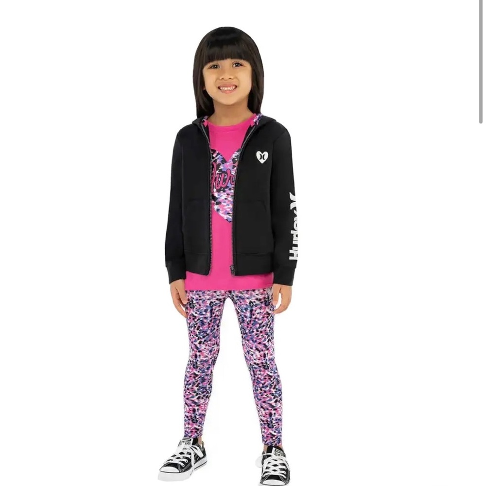 Hurley Kids' 3-piece Set, Black and Pink, Full zip hoodie